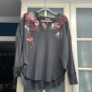 Johnny Was embroidered Henley